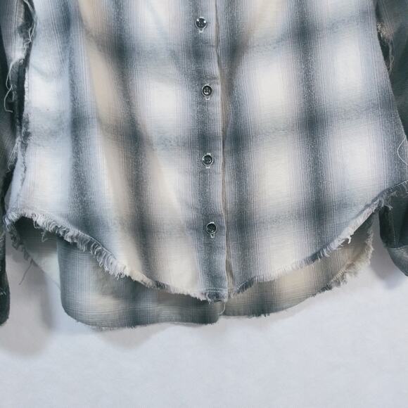 Bella Dahl Brown Mixed Media Distressed Flannel Button Up Size Xs - Picture 5 of 6